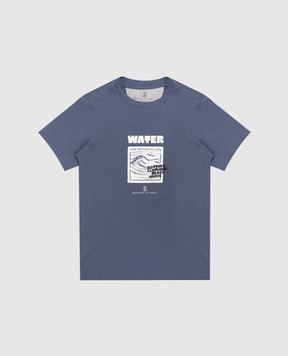 Brunello Cucinelli Children's blue T-shirt with Water print B0B13T193B
