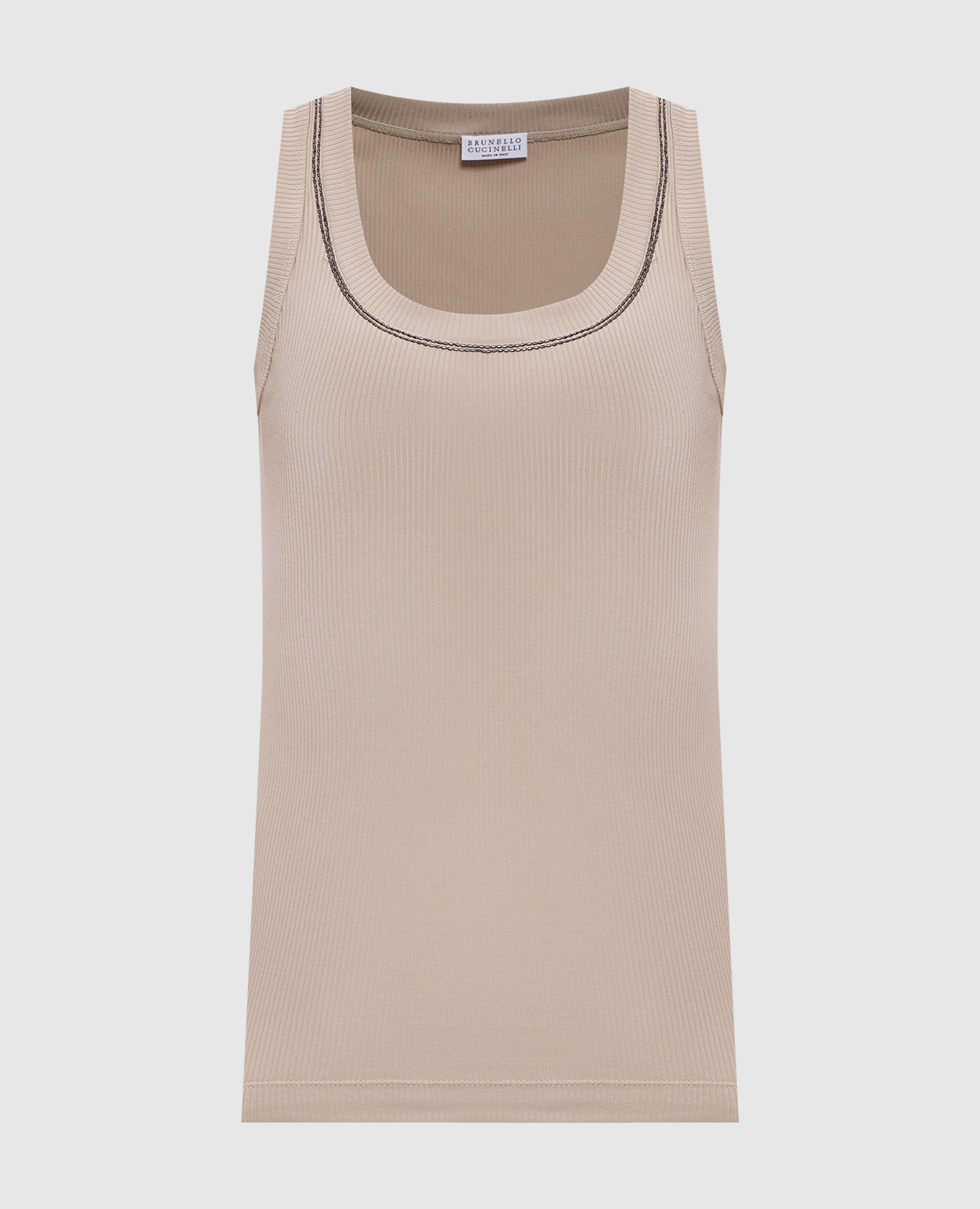 Beige ribbed top with chain onil