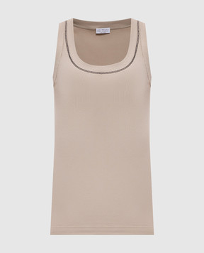 Brunello Cucinelli Beige ribbed top with chain onil MG902BW710