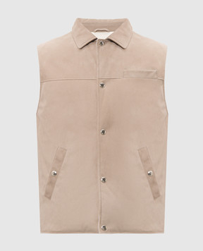 Brunello Cucinelli Beige nubuck down vest MPCLF2047