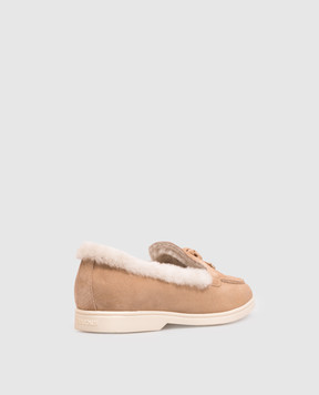 Doucal's Brown suede loafers with fur trim DD8920JOANUM252