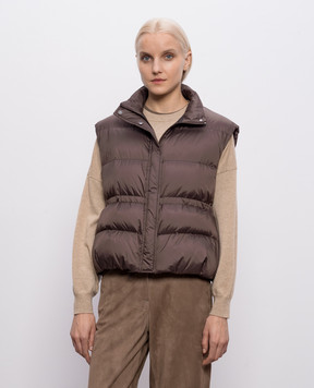Brunello Cucinelli Brown down vest with monil chain MD5987612P
