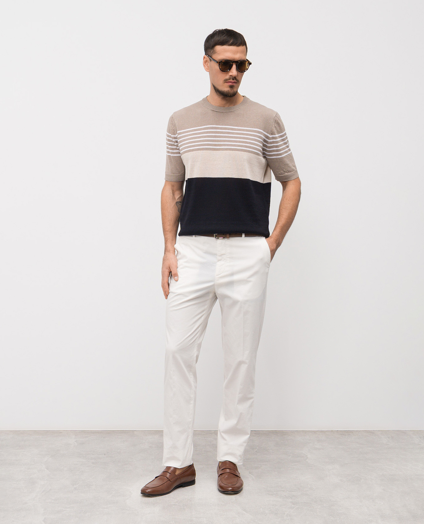 

Striped linen T-shirt Peserico, Brown