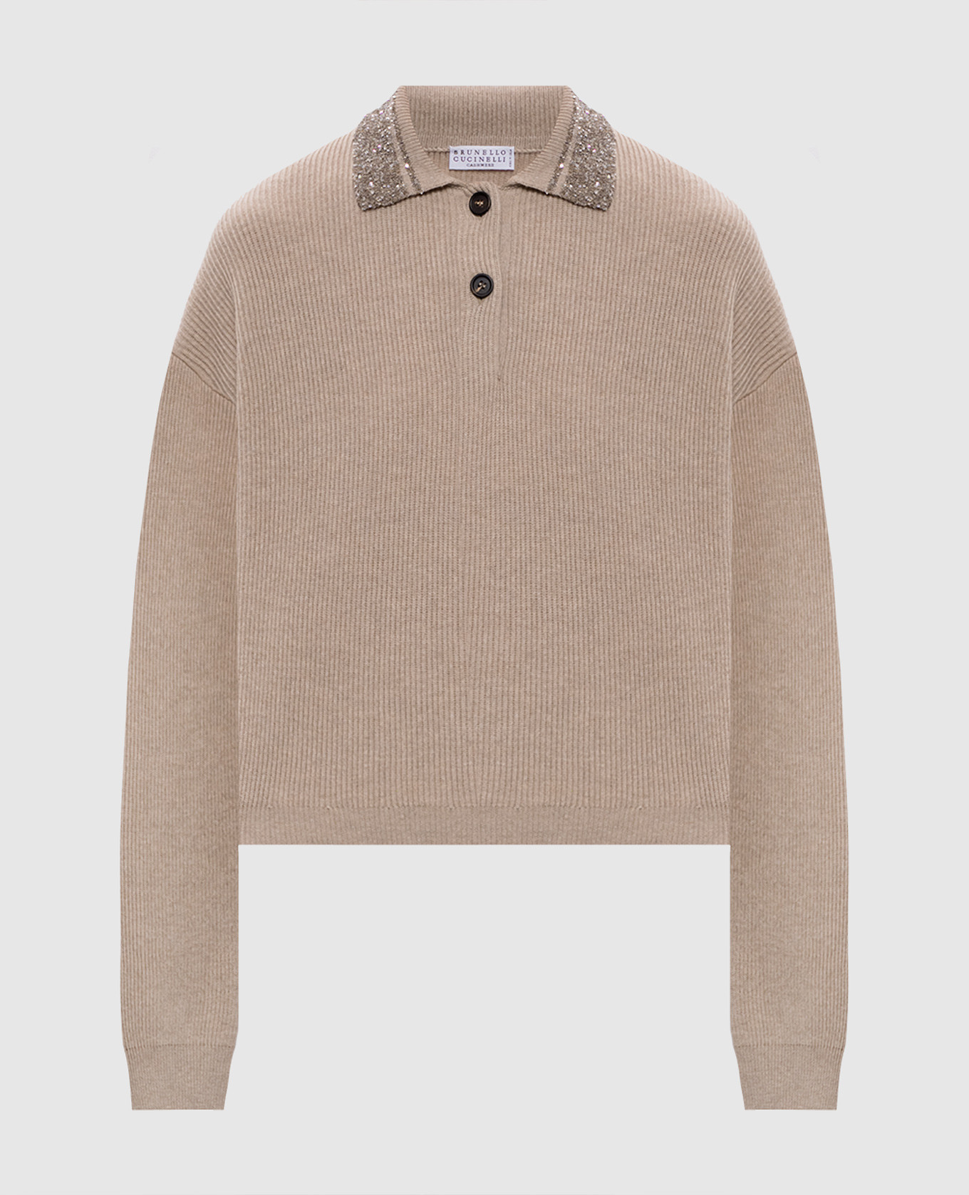 Beige wool, cashmere and silk polo shirt