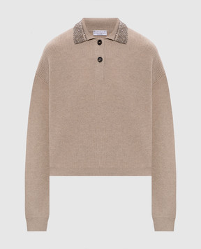 Brunello Cucinelli Beige wool, cashmere and silk polo shirt M16232405