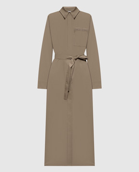 Peserico Khaki shirt dress with monili chain A02540D00A01979