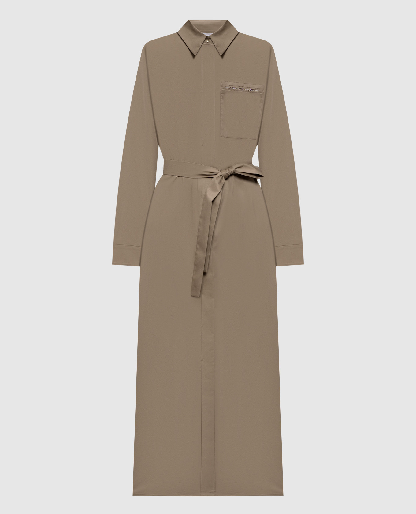 Khaki shirt dress with monili chain