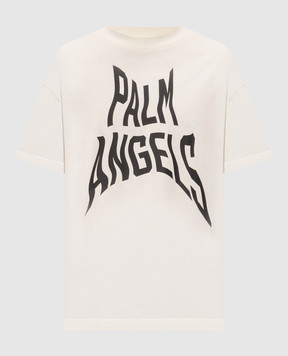 Palm Angels Ivory Distorted Logo T-Shirt PAMAA001JR016