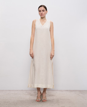 Peserico Beige linen dress with monil chain S0216802647