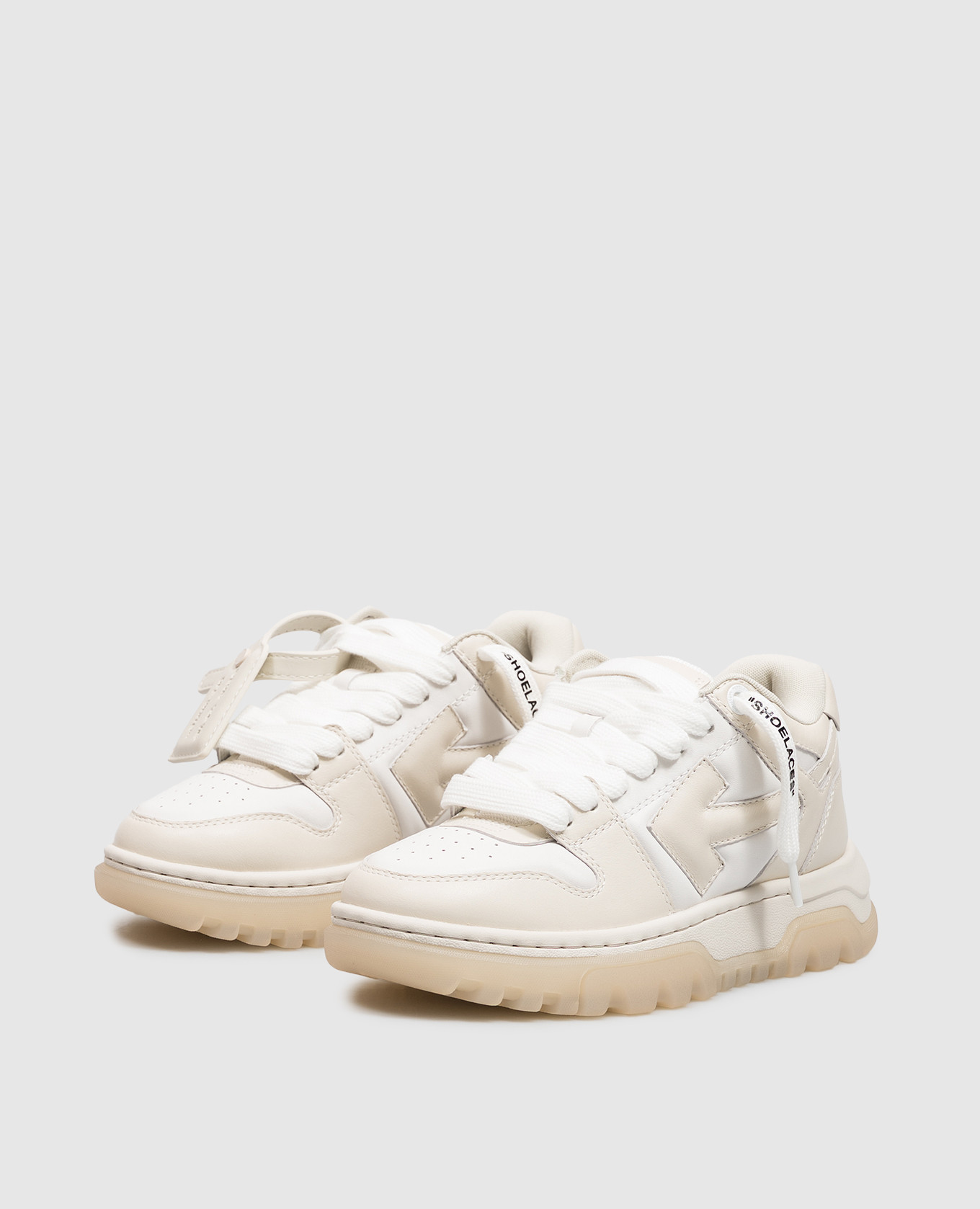 Out Of Office Chunky Varsity Beige Leather Sneakers Off-White 2
