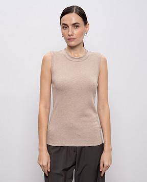 Peserico Beige melange top with monil chain and lurex A08625J05669C