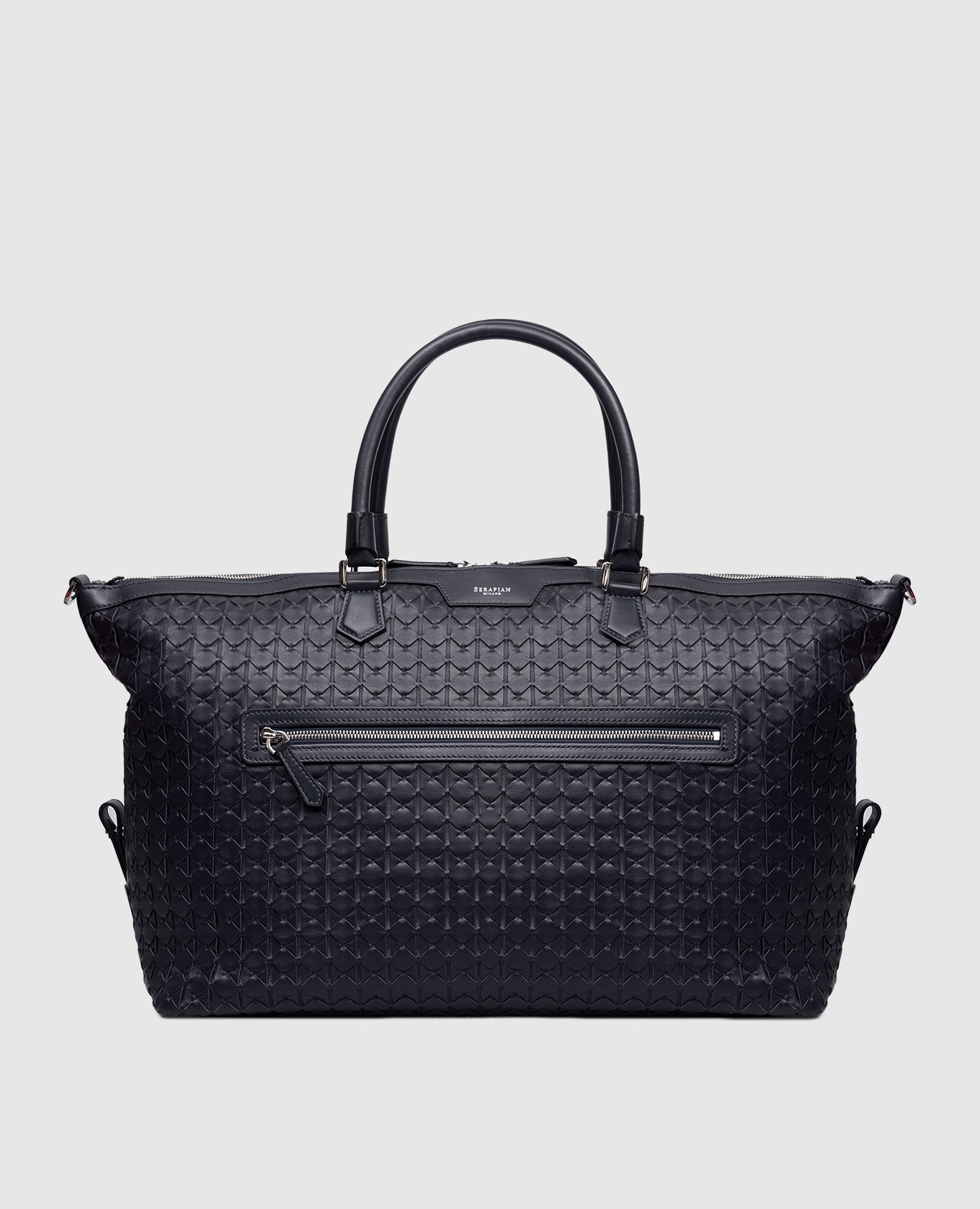 

Blue leather travel bag with braiding Serapian