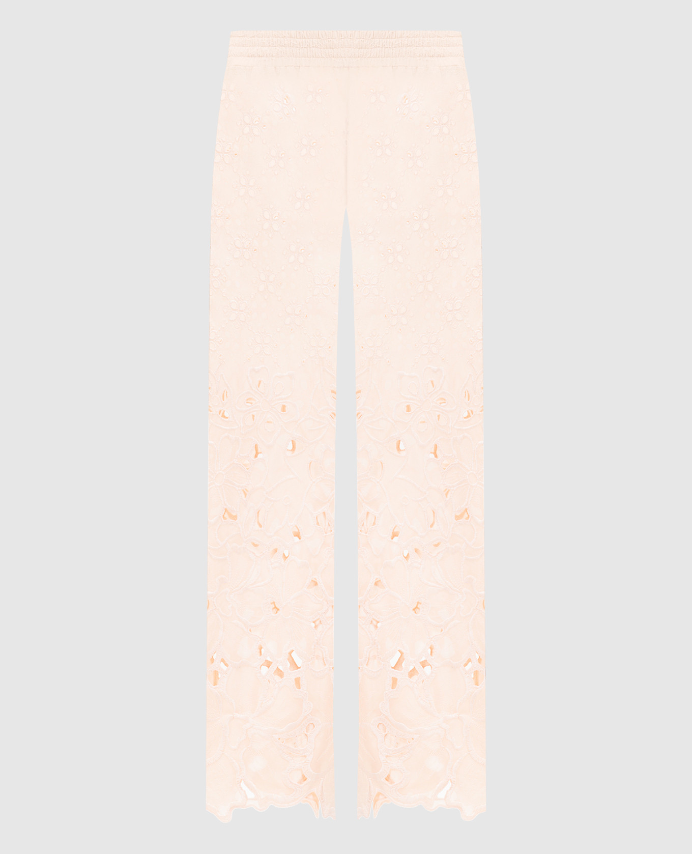Pink openwork pants with embroidery