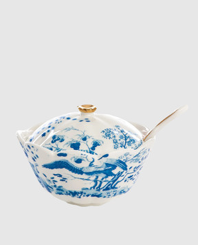 SELETTI Maurilia white porcelain sugar bowl with spoon 09748