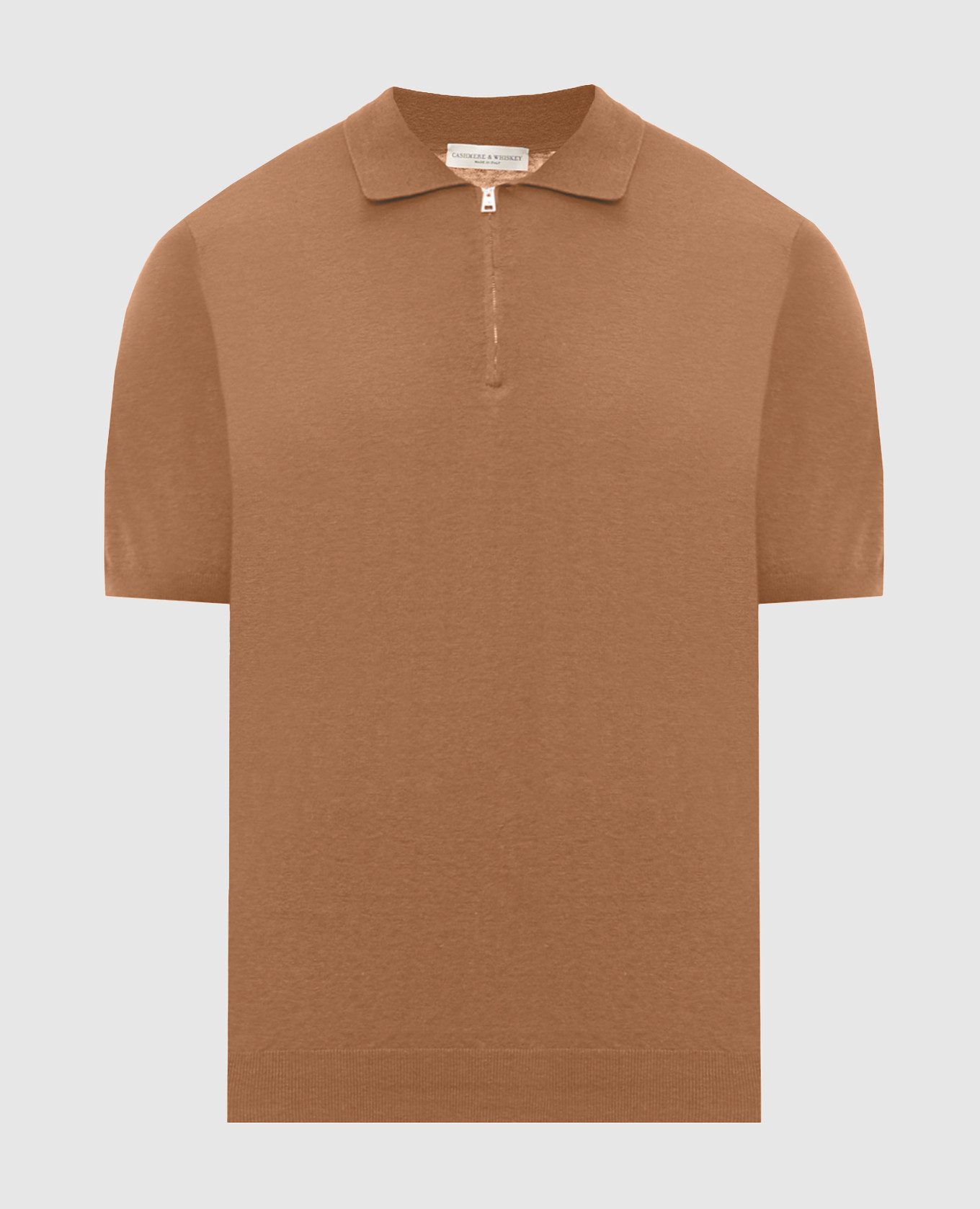 Brown linen and silk polo shirt