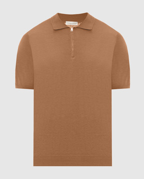 Cashmere&Whiskey Brown linen and silk polo shirt MU9892314520R