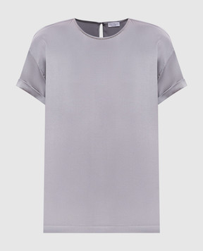 Brunello Cucinelli Gray silk top with chain M0C59DE310