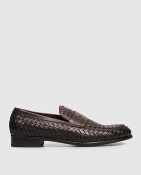 Doucal's Brown leather loafers with weaving DU3266STRAUY195