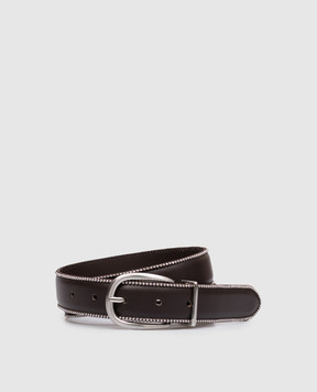 Peserico Brown leather belt with monil chain A32608C0CC894