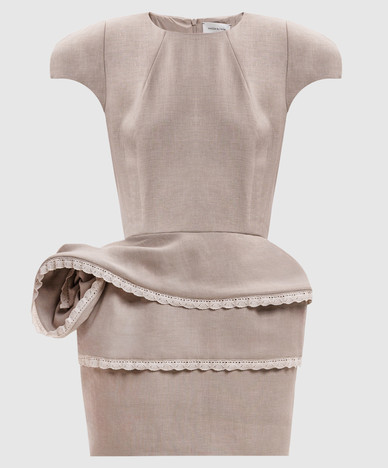 Beige linen mini dress with accent shoulders