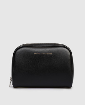 Brunello Cucinelli Black leather toiletry bag with logo print MWRLBU430