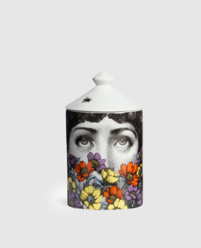 Fornasetti Scented candle - Tra i Fiori Décor in a porcelain candlestick FPSM800YGS