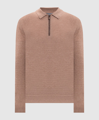 Beige wool and cashmere jumper with polo collar
