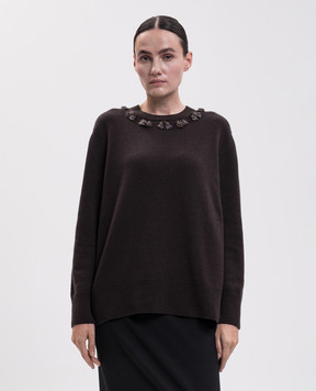 Agnona Brown cashmere sweater with appliqué K1100184K080Q