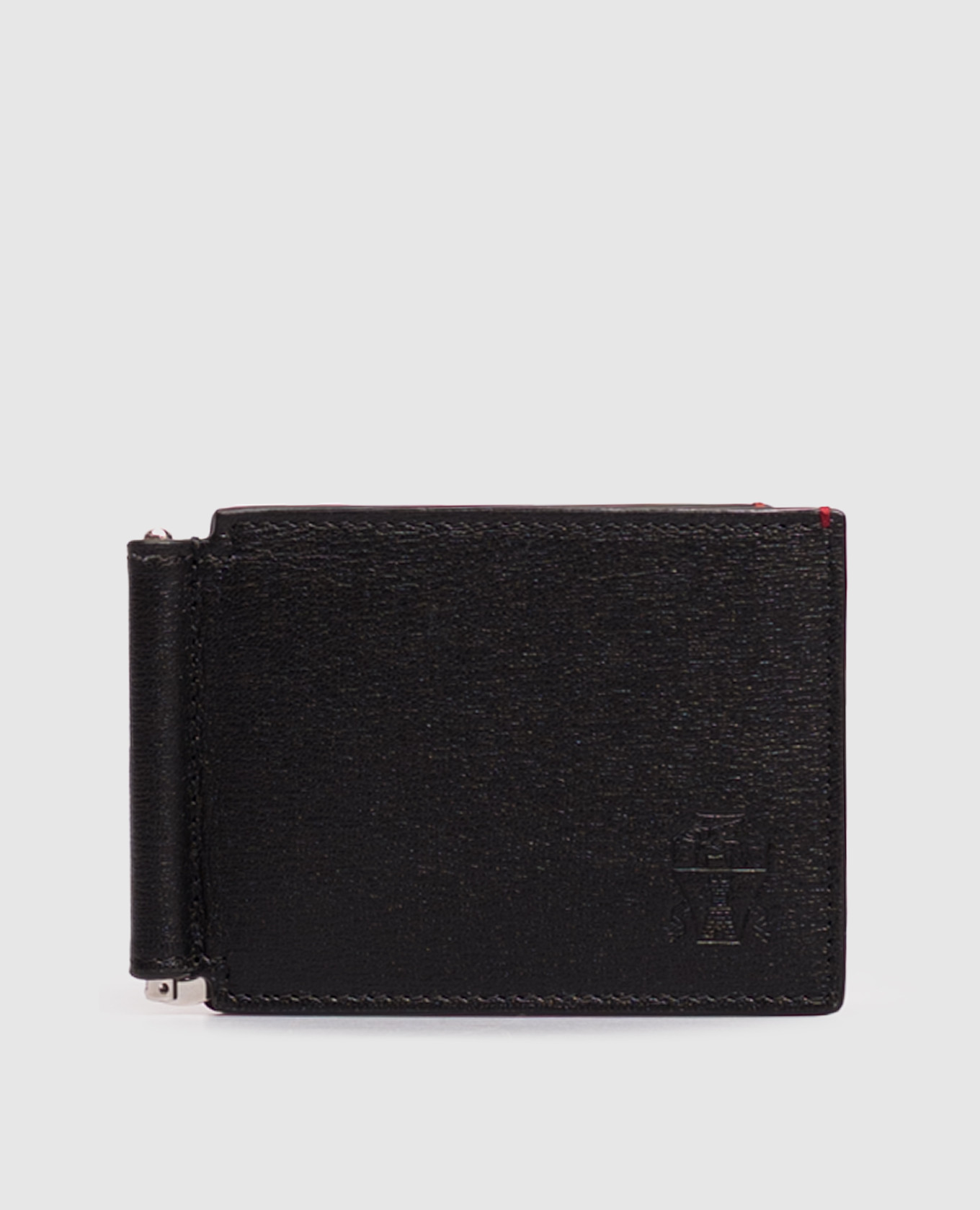 Black wallet with embossed logo bill clip