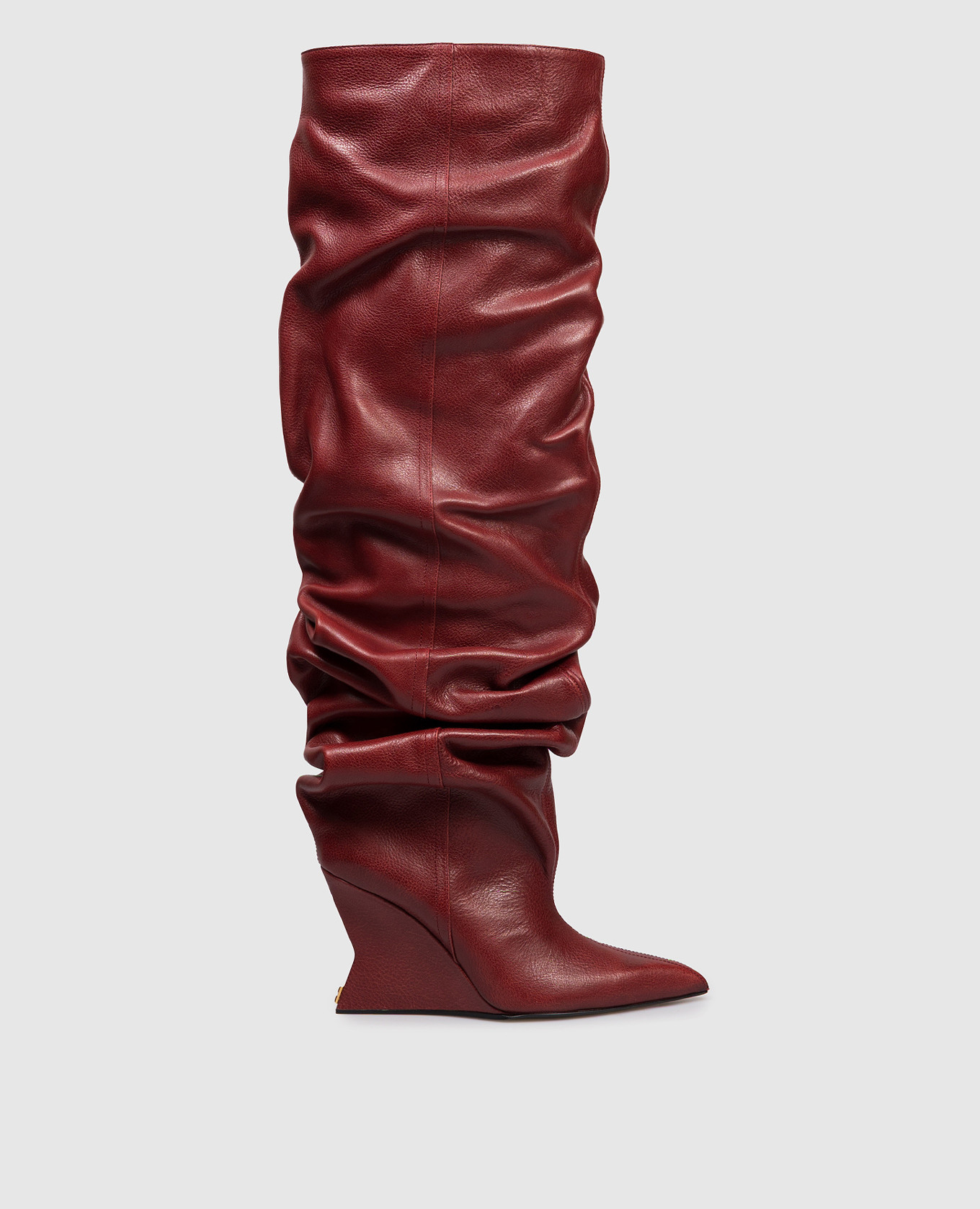 

Burgundy leather over-the-knee boots with drapery Balmain