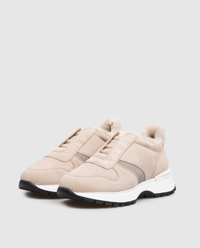 Doucal's Beige suede sneakers with fur DD8931WHINPM730