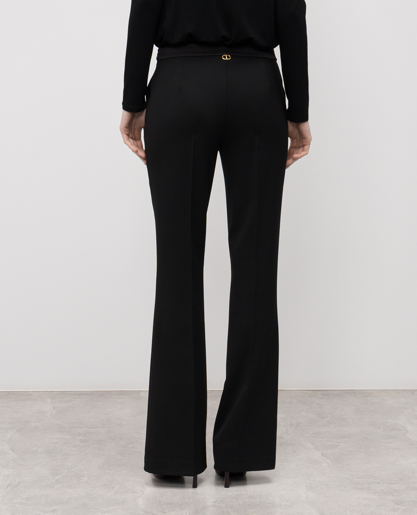 Black wool flared pants with logo Twinset 4