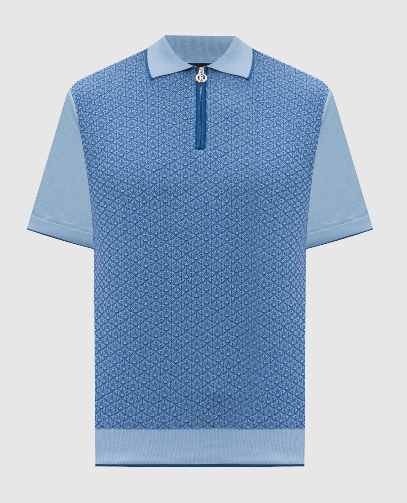 Blue polo shirt with patterned silk