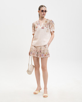 Twinset Beige printed linen shorts 261TT2572