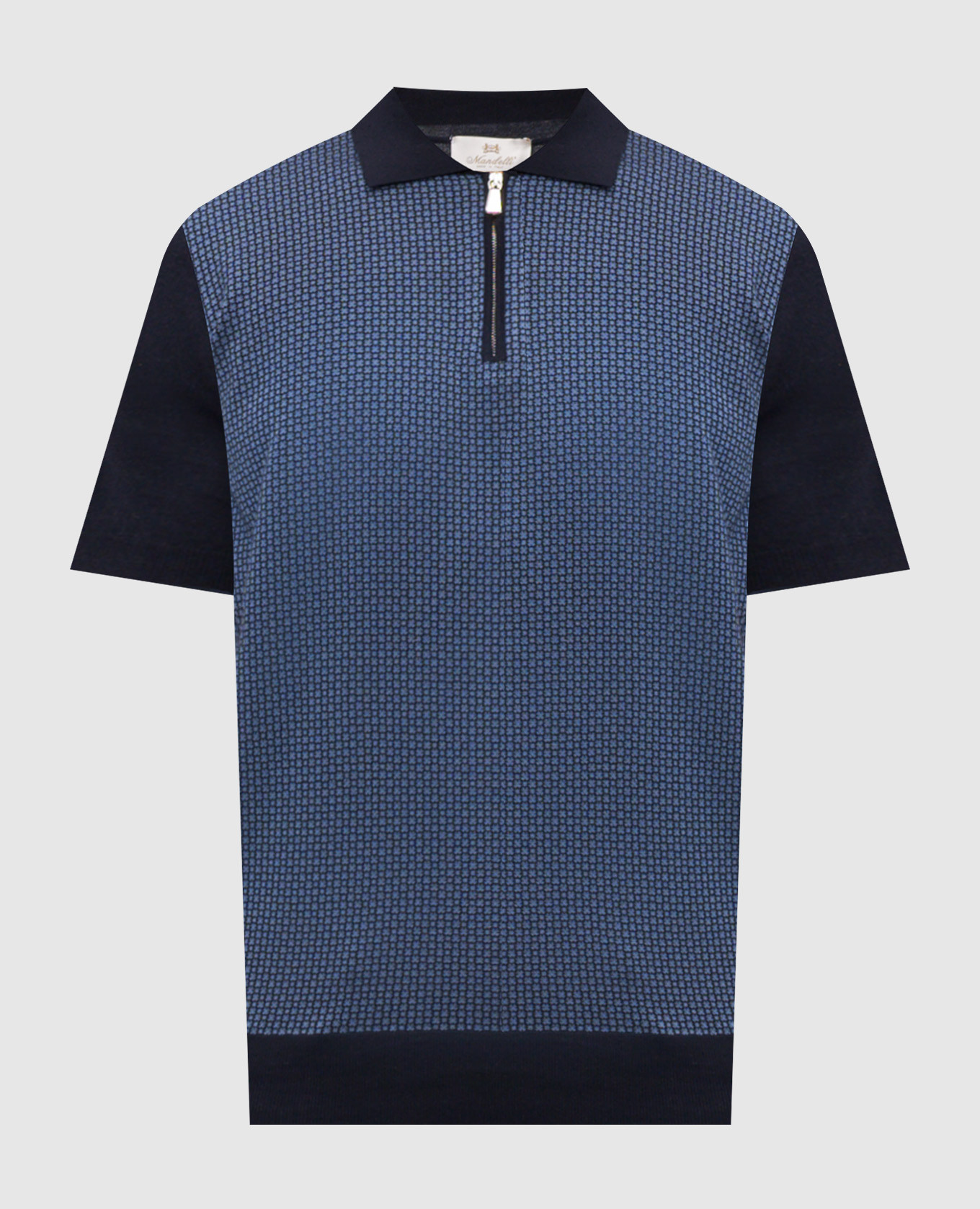 Blue polo shirt with patterned silk