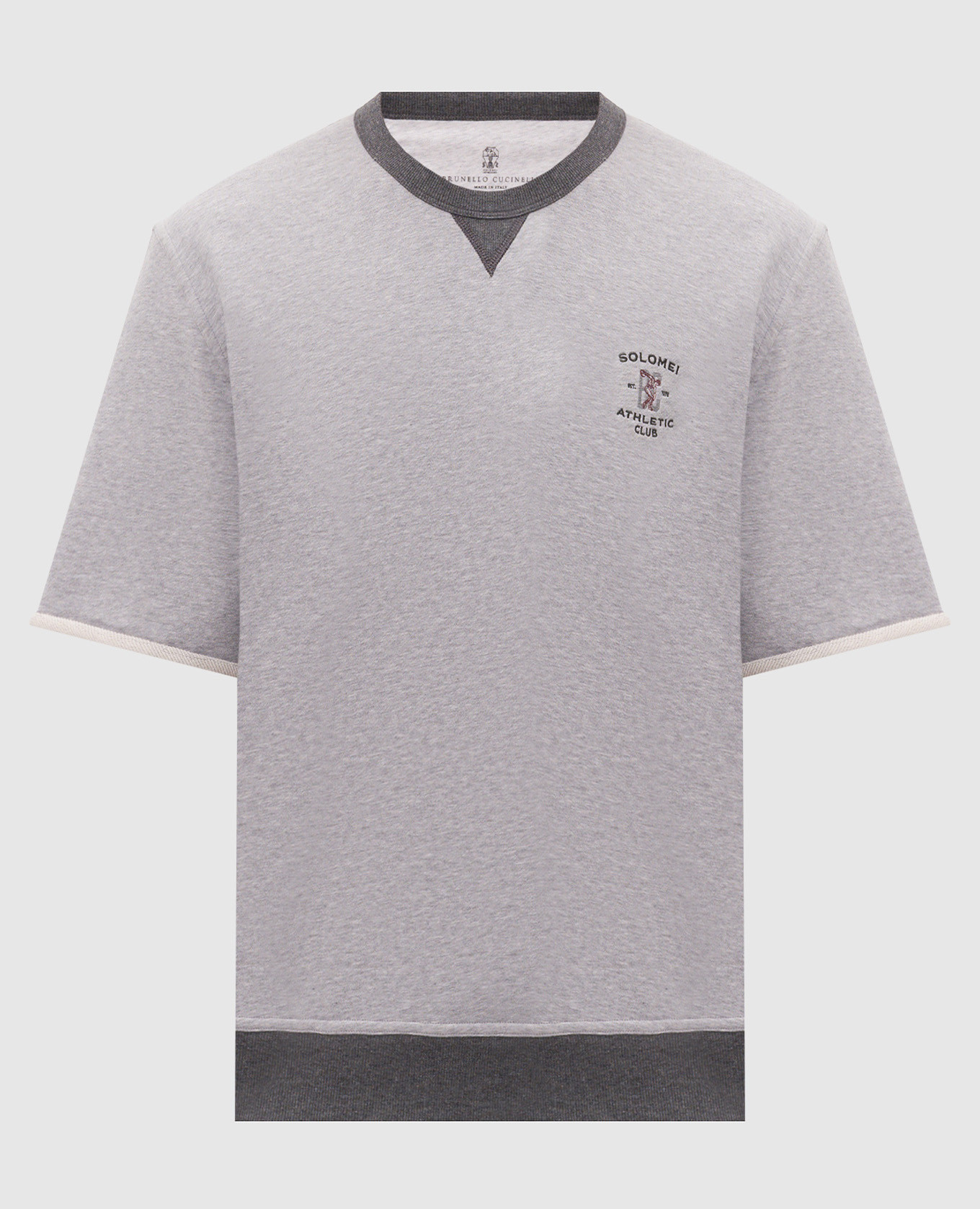 Gray T-shirt with branded embroidery Brunello Cucinelli