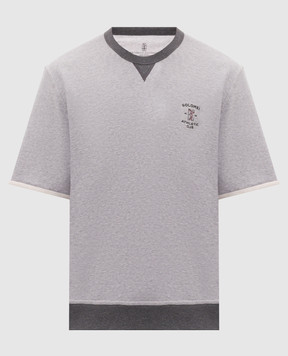 Brunello Cucinelli Gray T-shirt with branded embroidery MM8263391G