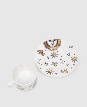 Fornasetti White porcelain tea cup and saucer Astronomici P14Z300