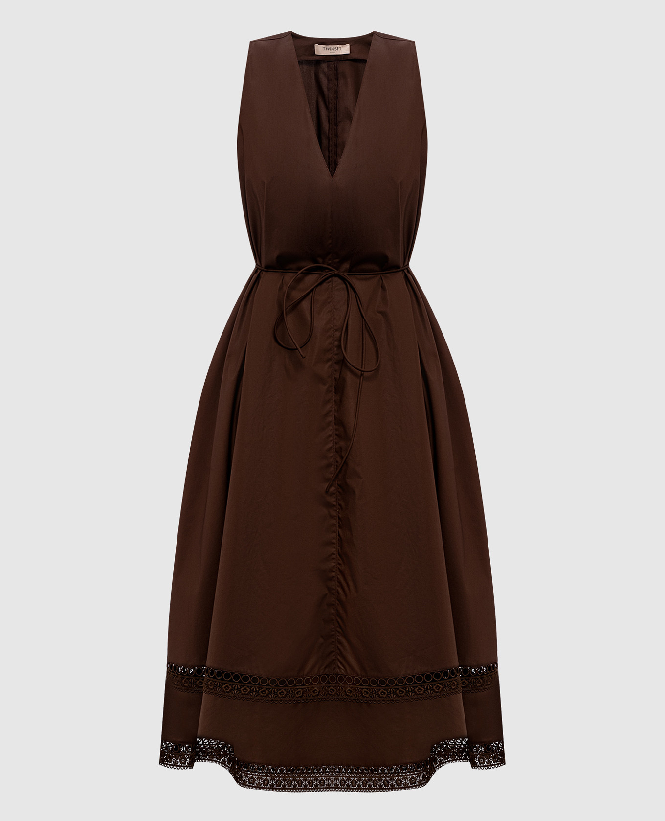 

Brown midi dress with lace Twinset