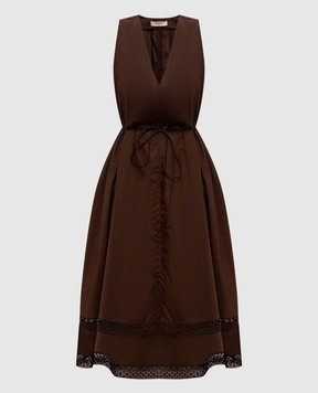 Twinset Brown midi dress with lace 261TT2250
