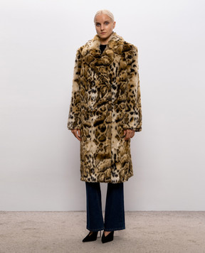 Etro Beige double-breasted leopard print fur coat WROH001799TES13