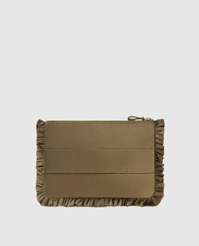 La DoubleJ Khaki clutch with floral embroidery BAG0098COT089SOLID