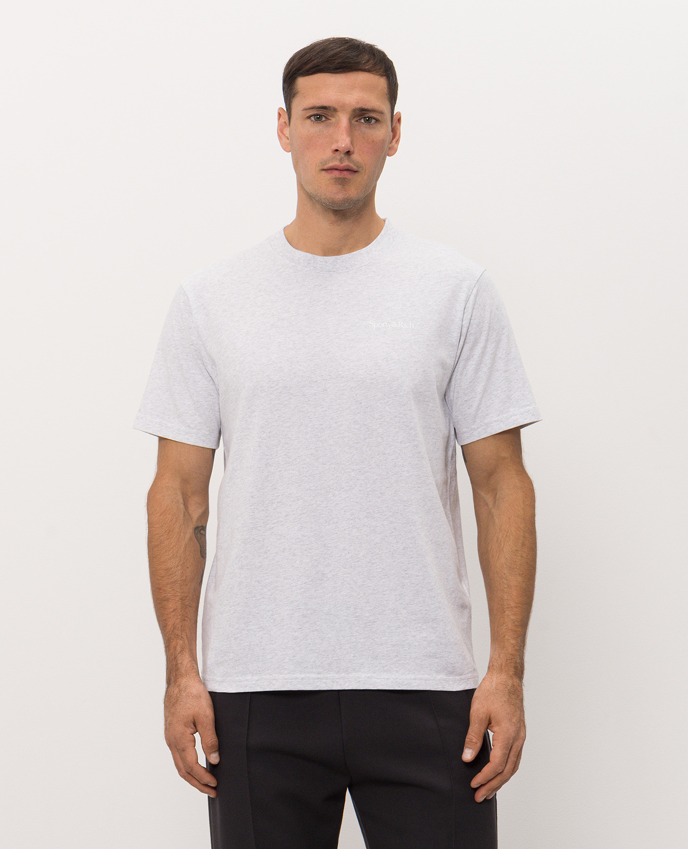Grey melange T-shirt with logo print Sporty & Rich 2