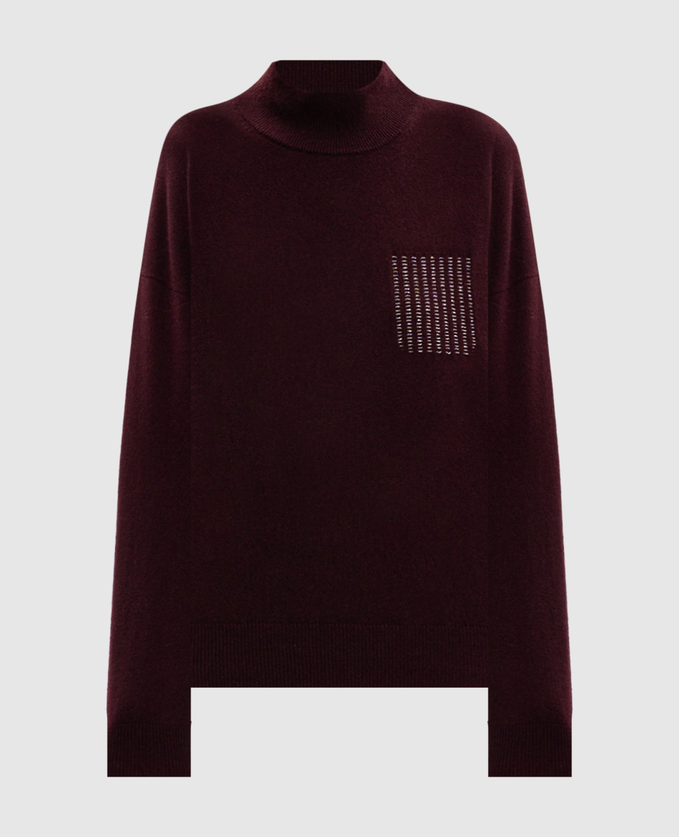 Burgundy wool, silk and cashmere sweater with monil chain