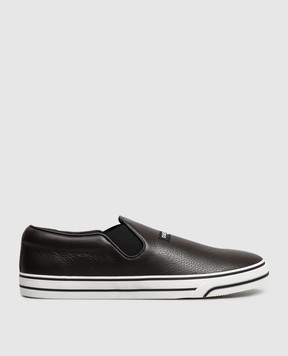 Dolce&Gabbana Brown leather slip-ons DG Sailing CS2428A8034