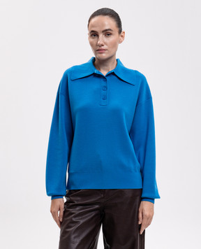 Alemais Claudia blue wool sweater with polo collar 7548K