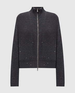 Peserico Gray wool cardigan with sequins A99234F0509336