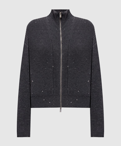 Gilet en laine grise à sequins