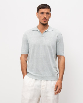 Pini Parma Blue polo with linen POLOCOLIWAGR