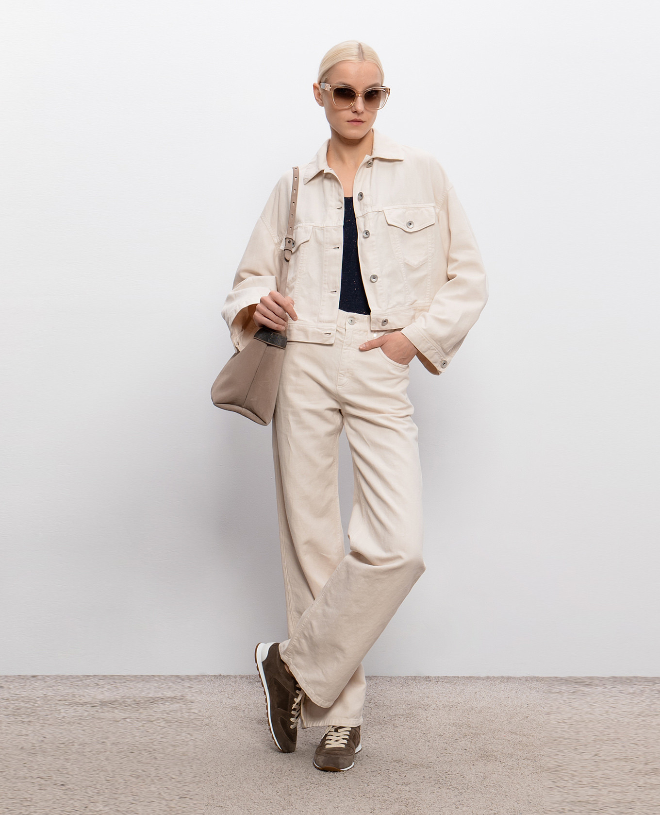 

Ivory denim jacket with monil chain Brunello Cucinelli, Beige